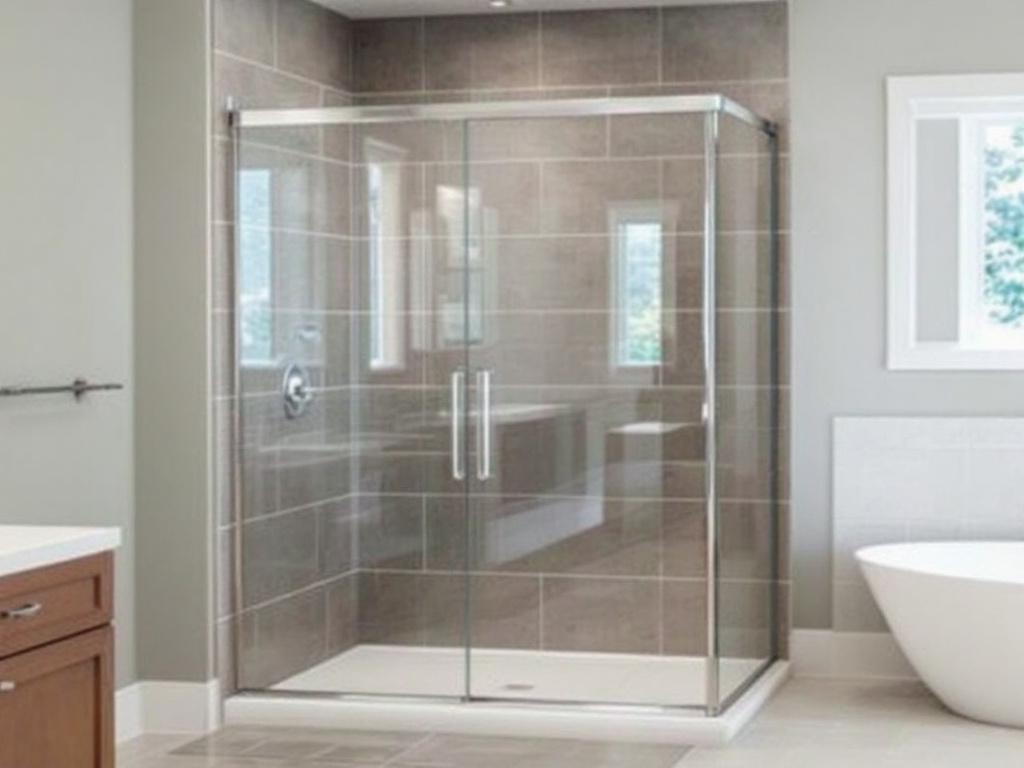 A modern contemporary designed sliding shower door just installed in a Boston home, depicting the new trend in bathroom design. 