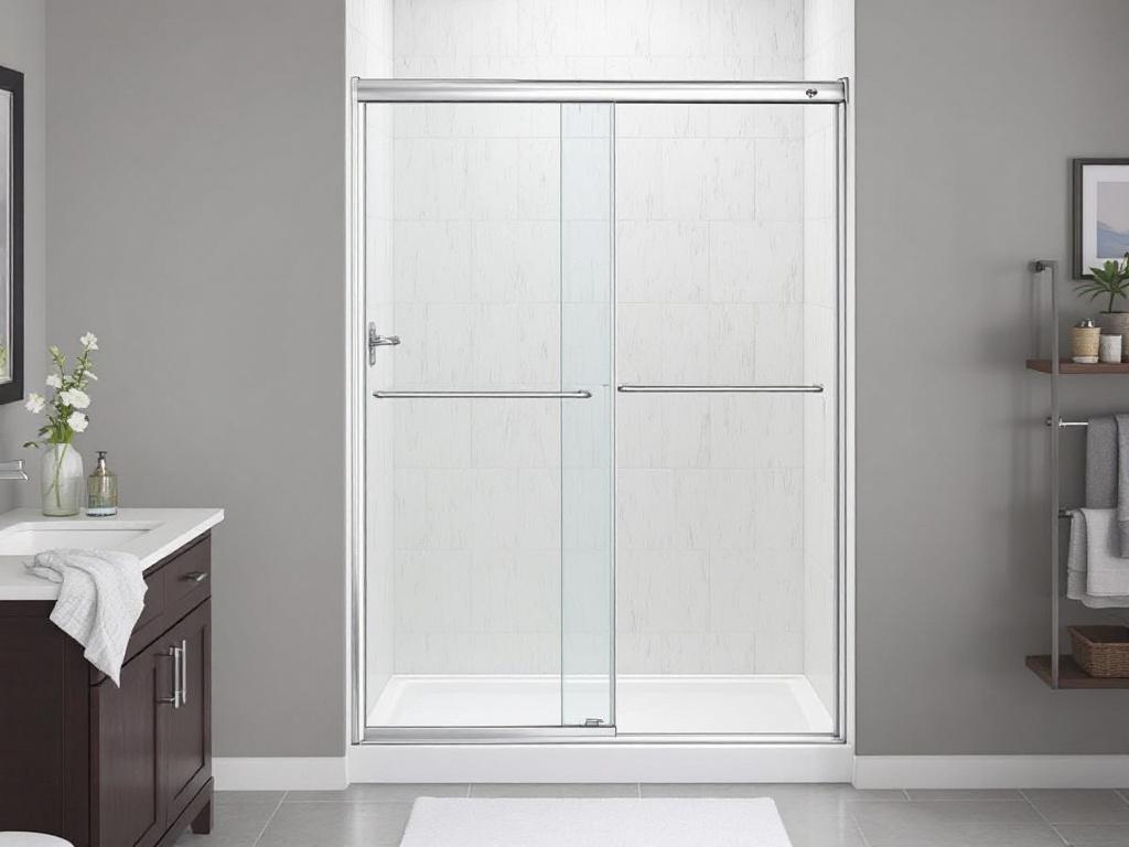 Modern, contemporary design of a skillfully installed sliding shower door. 