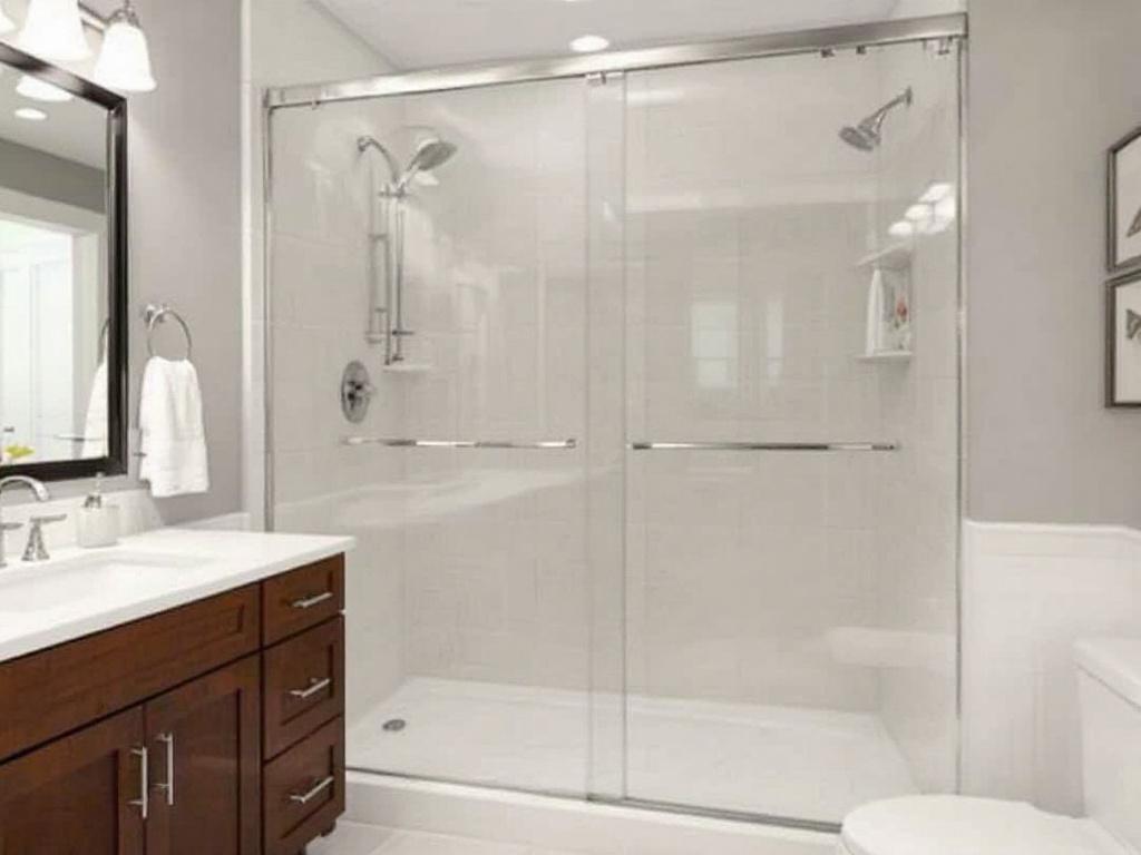 Expert installers demonstrating the installation process of sliding shower doors in Woburn, MA.