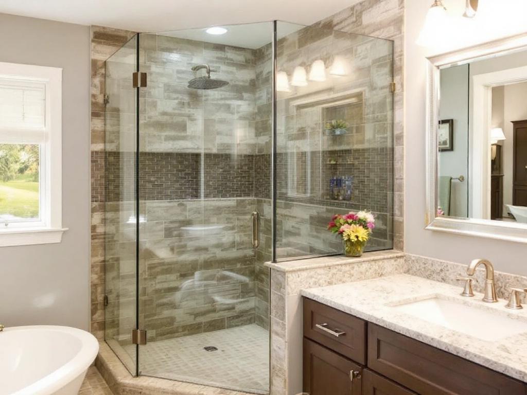 Expert team installing a custom frameless shower enclosure in Waltham MA.