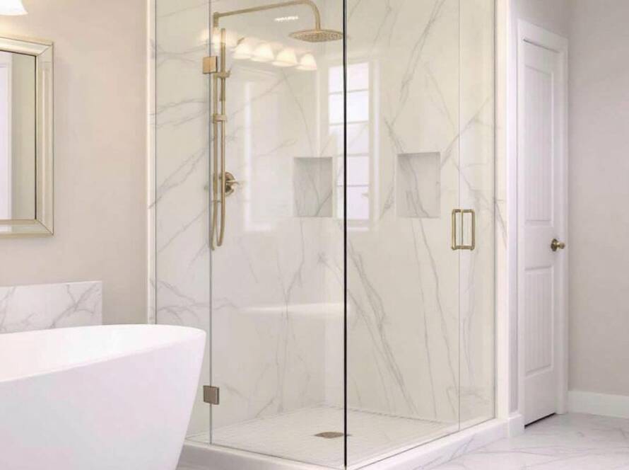 Luxurious frameless custom glass shower enclosures showcasing a modern, contemporary design in Boston.
