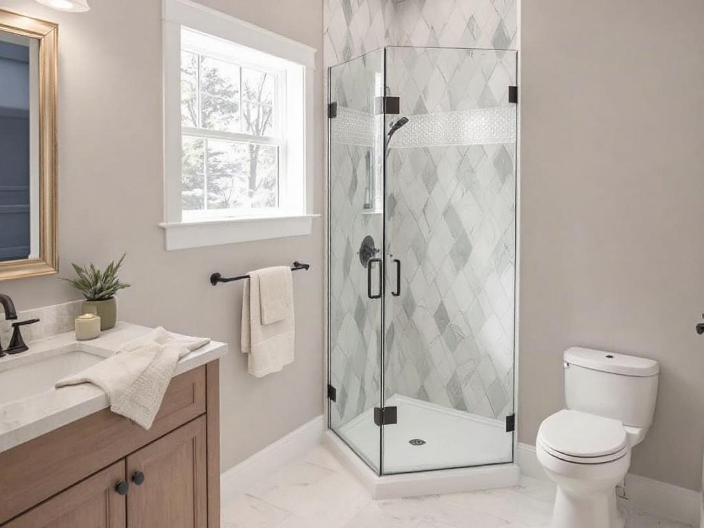 An elegant glass door installation with a modern frameless design in a bathroom located near Walpole, MA.
