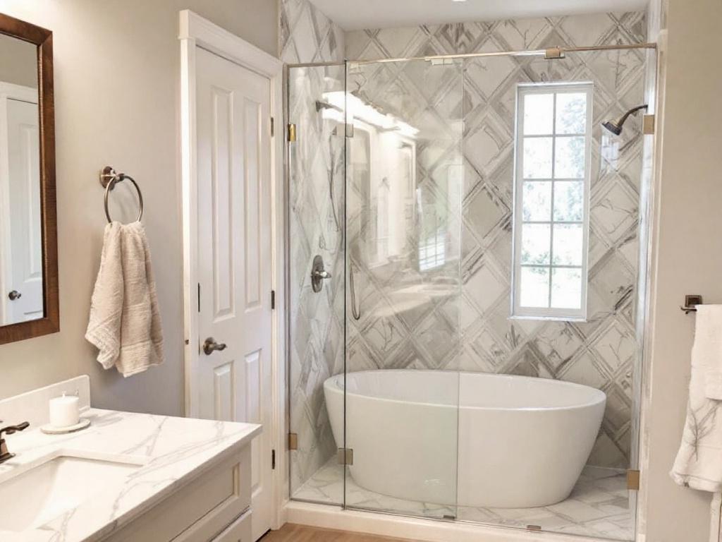 A sophisticated custom frameless glass door installation enhancing the appearance of a bathroom near Walpole, MA.