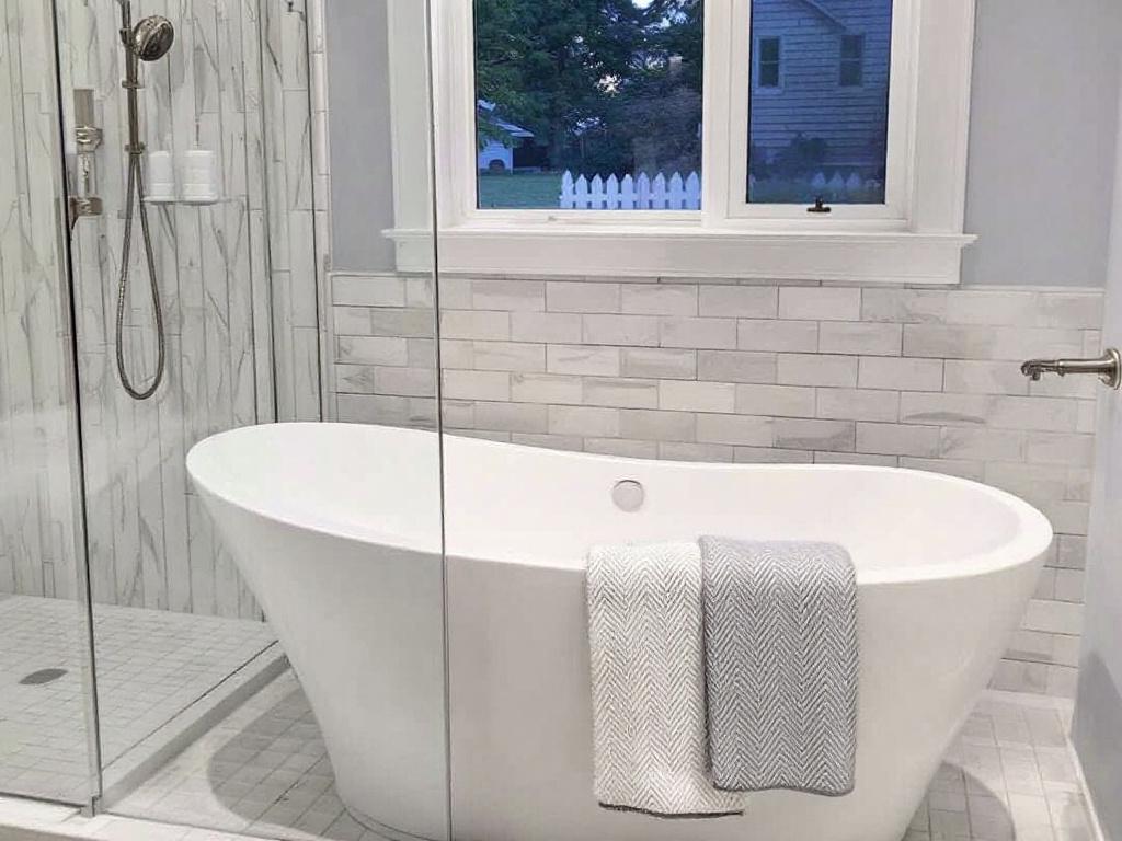 Stylish and modern luxury bathtub door installation in Medfield MA, showcasing expert craftsmanship.