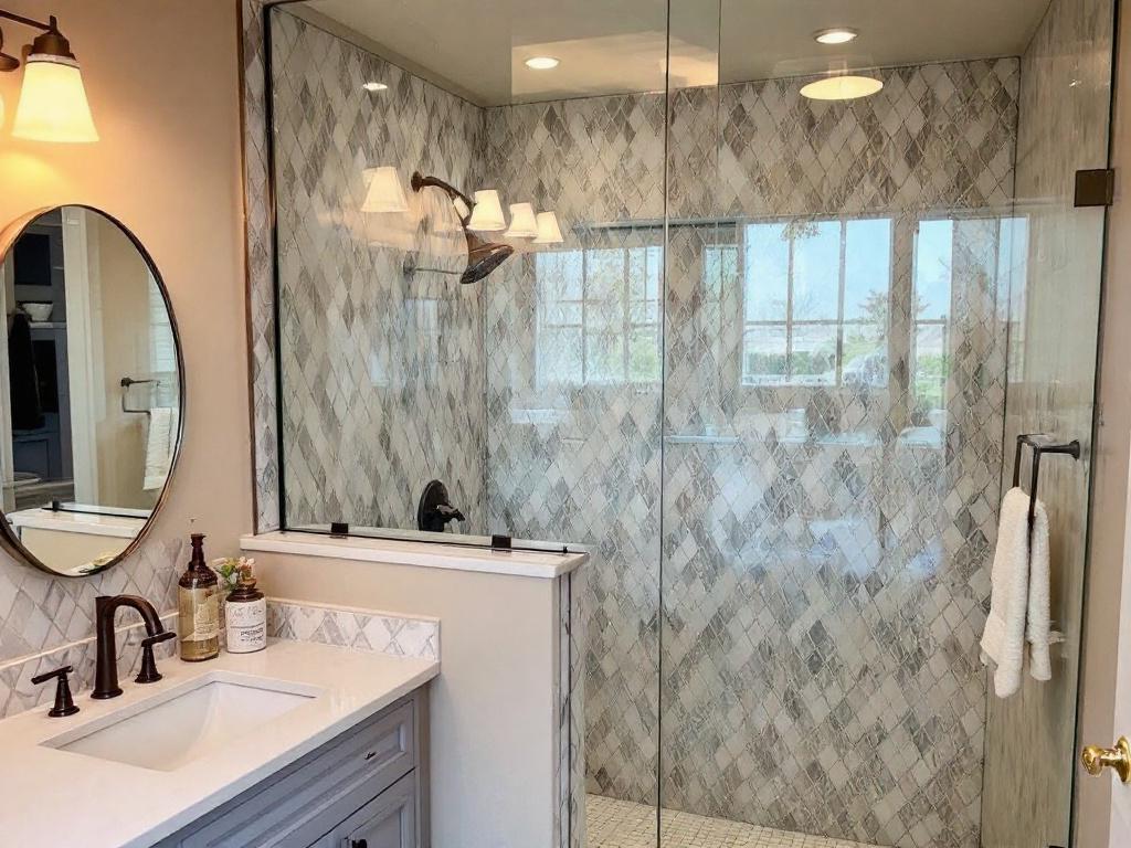 Modern, contemporary shower door crafted and installed near Billerica MA.
