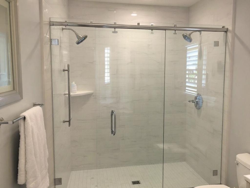 Professional installation of a frameless shower door providing a sleek modern feel to a bathroom near Somerville, MA.
