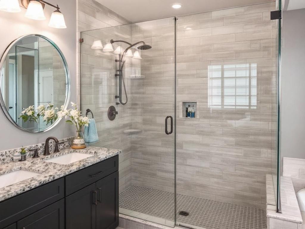 A modern, contemporary designed shower door newly installed by our game-changing services in Boston.