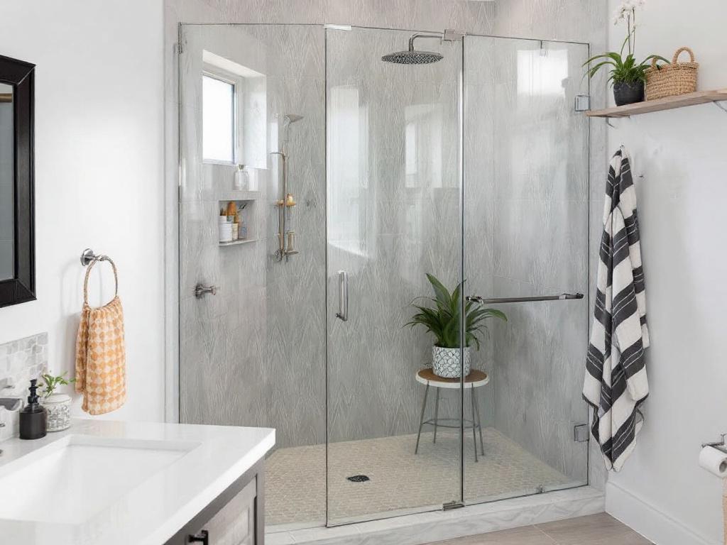 Showcase of custom frameless glass shower doors in a modern Boston bathroom.