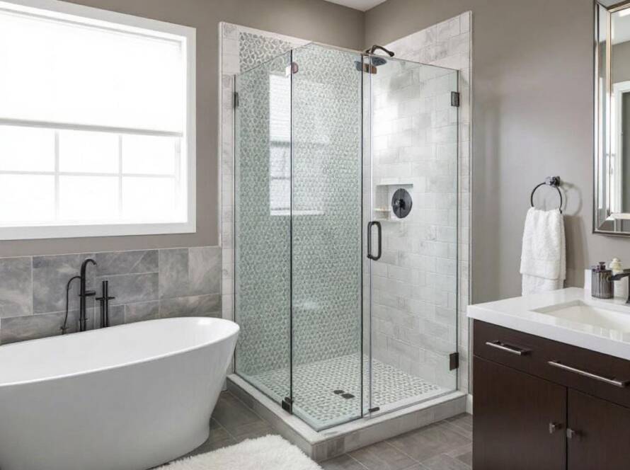Newly installed, modern glass shower doors with a contemporary touch in Lynn.