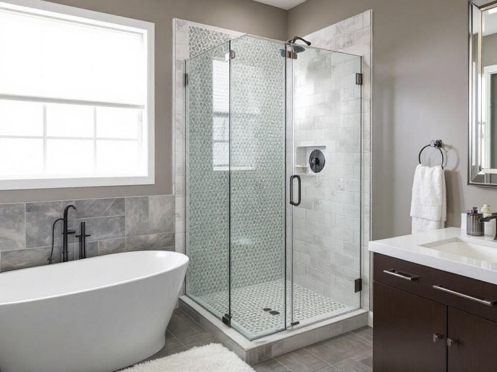 Newly installed, modern glass shower doors with a contemporary touch in Lynn.