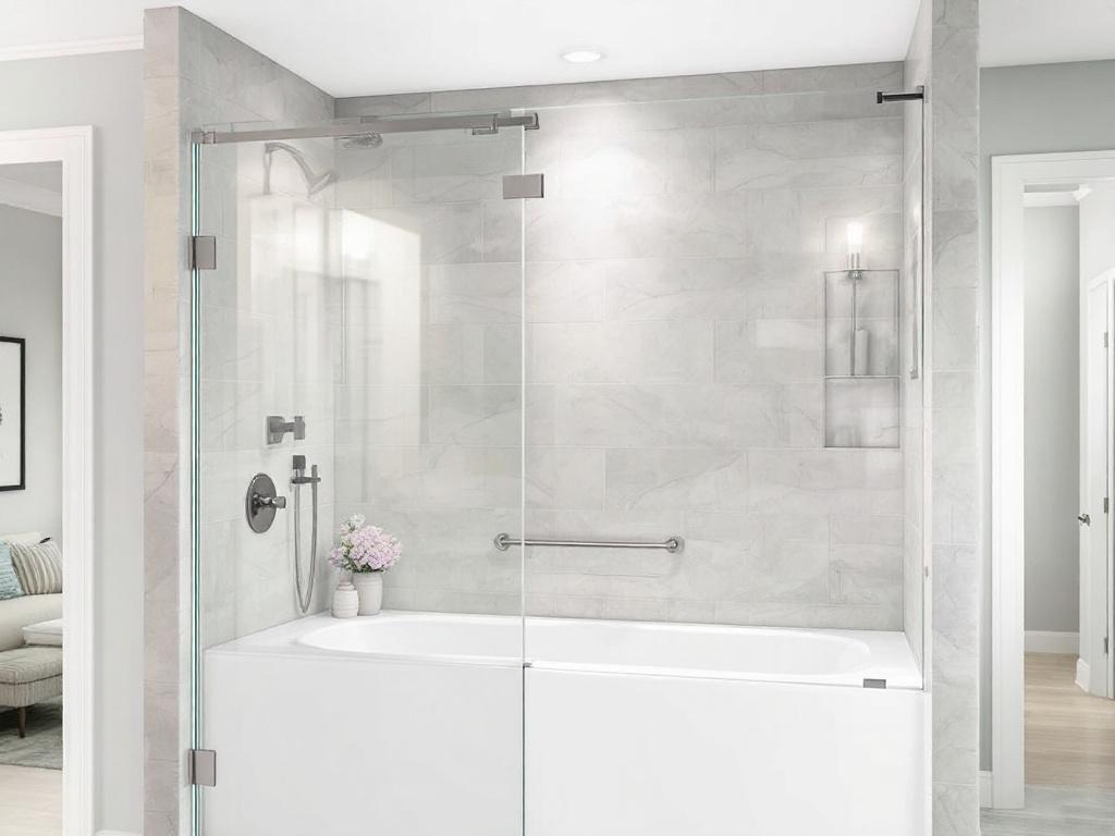 A stunningly renovated bathroom with a custom-designed, modern, contemporary shower door in Boston.