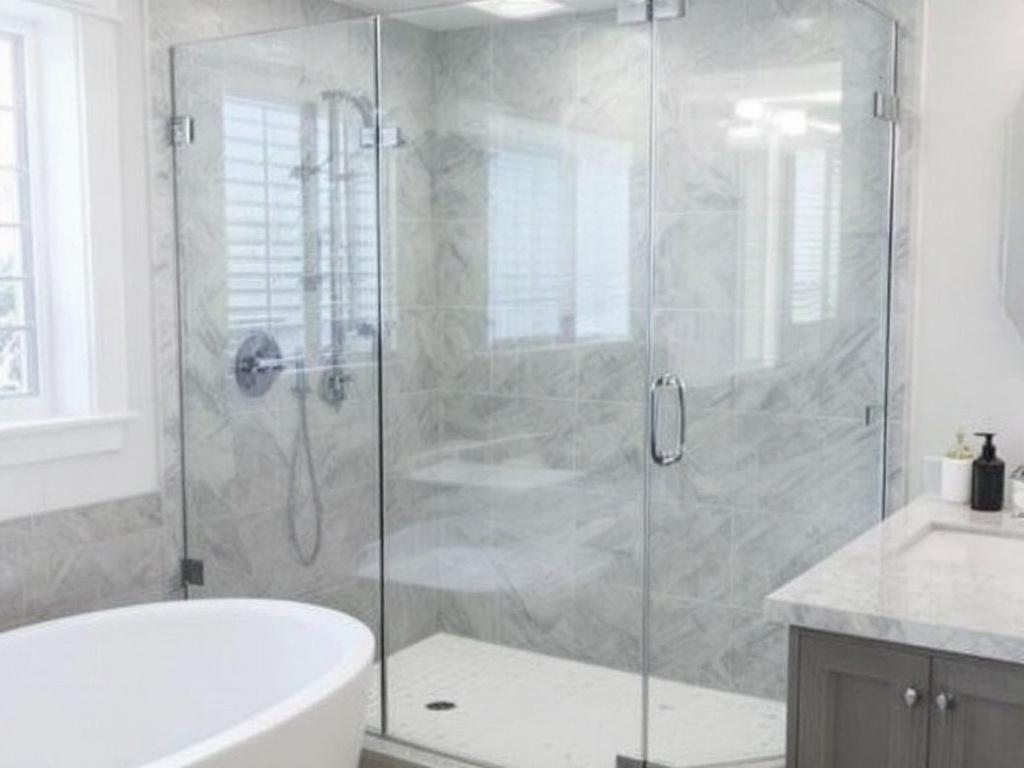 Frameless shower glass with sleek and modern design newly installed in Maynard, MA.