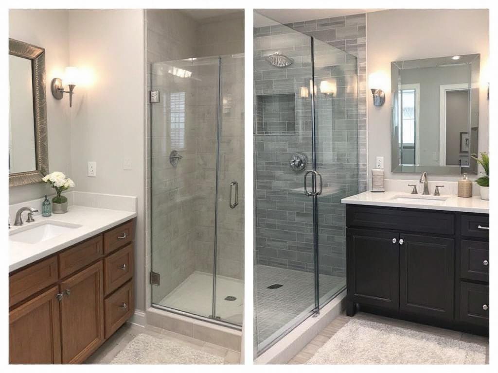 Newly installed frameless shower enclosure in a contemporary design within a modern bathroom in Waltham, MA. 