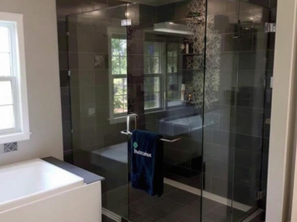 Man installing a custom frameless shower enclosure in a Waltham home.