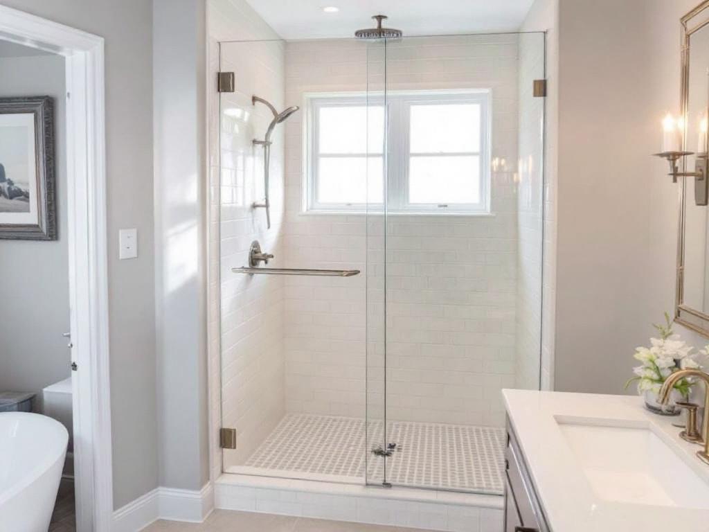 Professional team installing shower glass door in a home in Canton, MA.