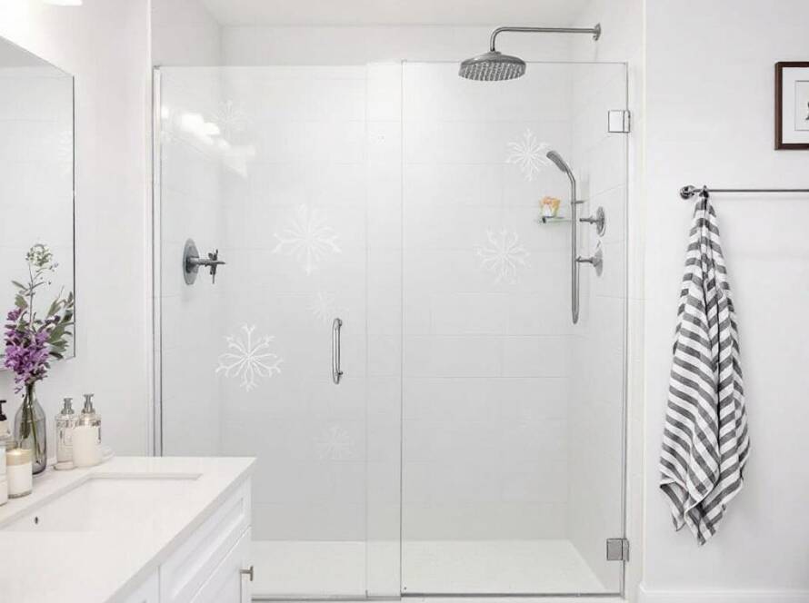 "Custom-designed contemporary shower door installation in a modern Boston bathroom"