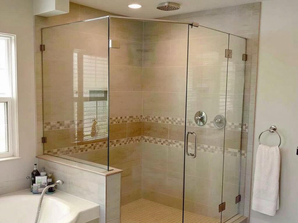 Custom designed and installed contemporary shower door enhancing the modern aesthetic of a Boston bathroom.