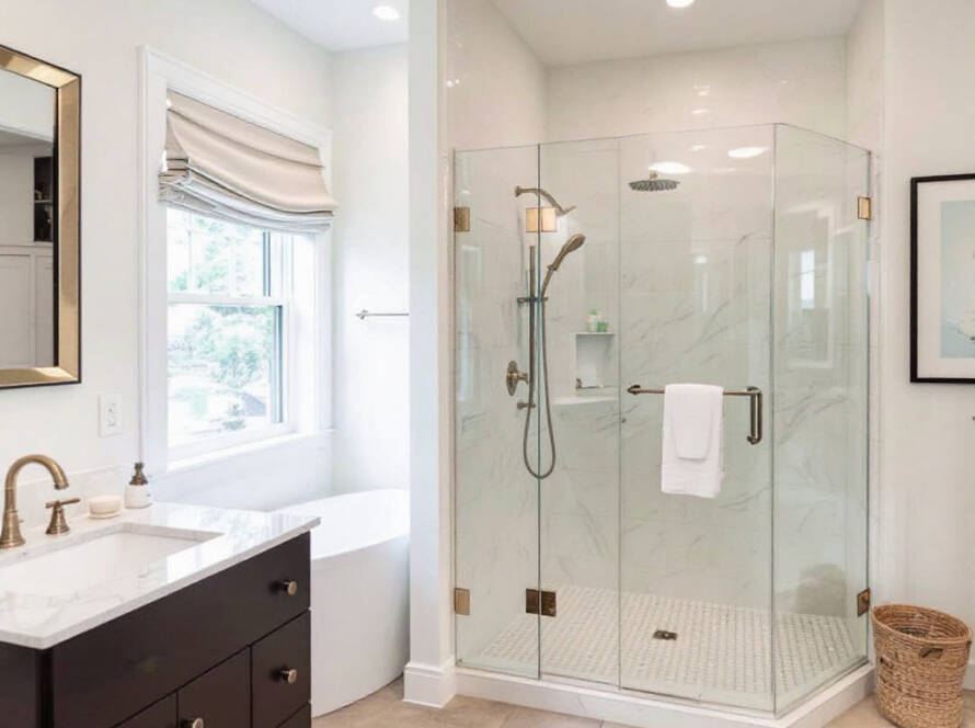 Professional crafted modern shower door installation enhancing bathroom decor in Quincy, MA.