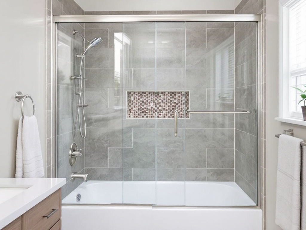 An image illustrating the process of installing a bathtub shower door for an elegant bathroom in Boston.
