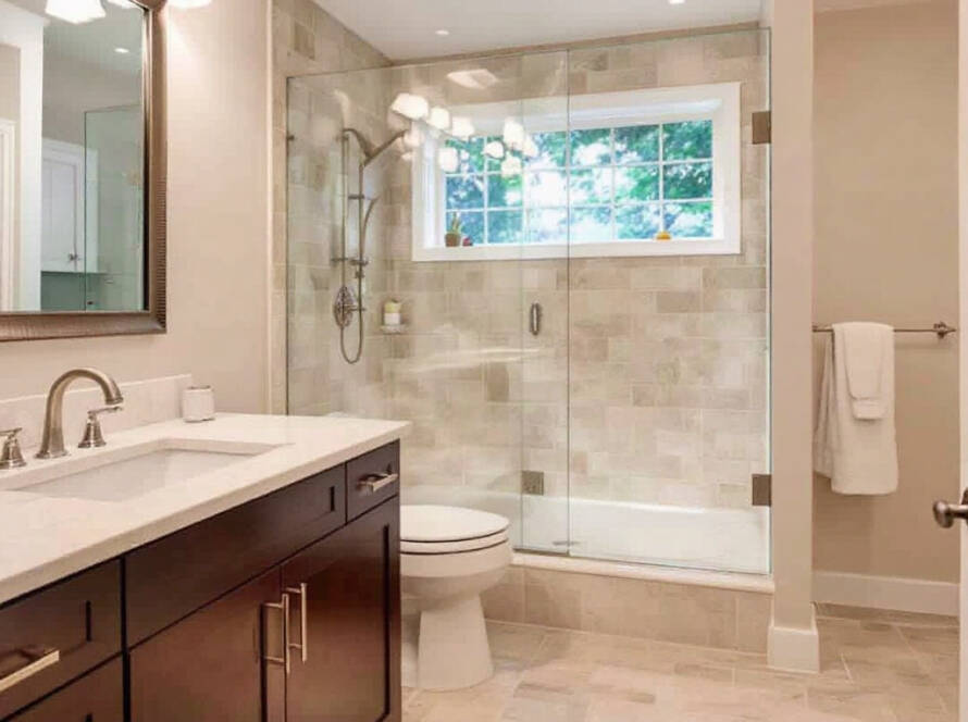 Premium quality custom glass installation in a modern house shower door in Boston.
