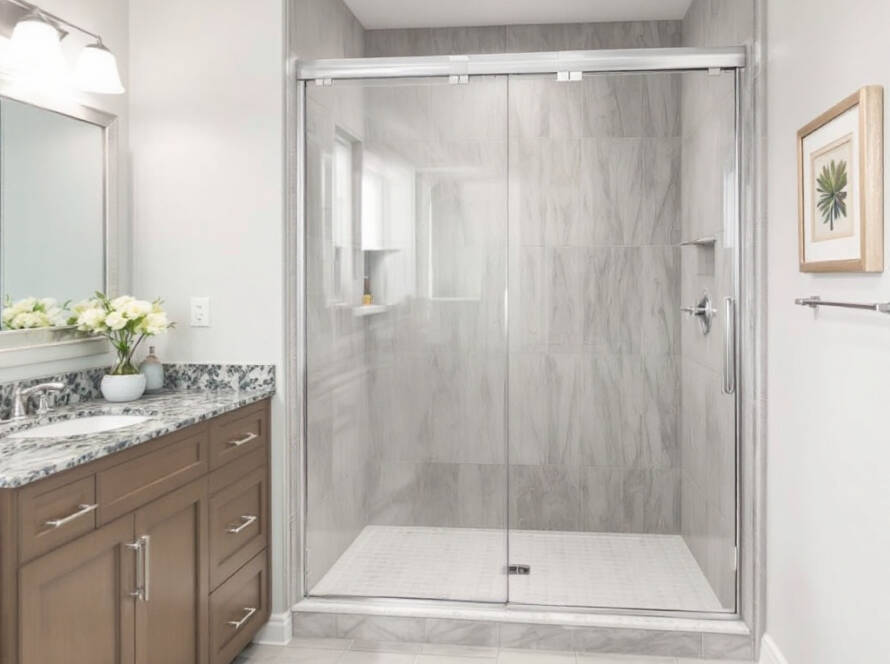 Modern, contemporary style shower door freshly installed by expert craftsmen in Allston, MA.