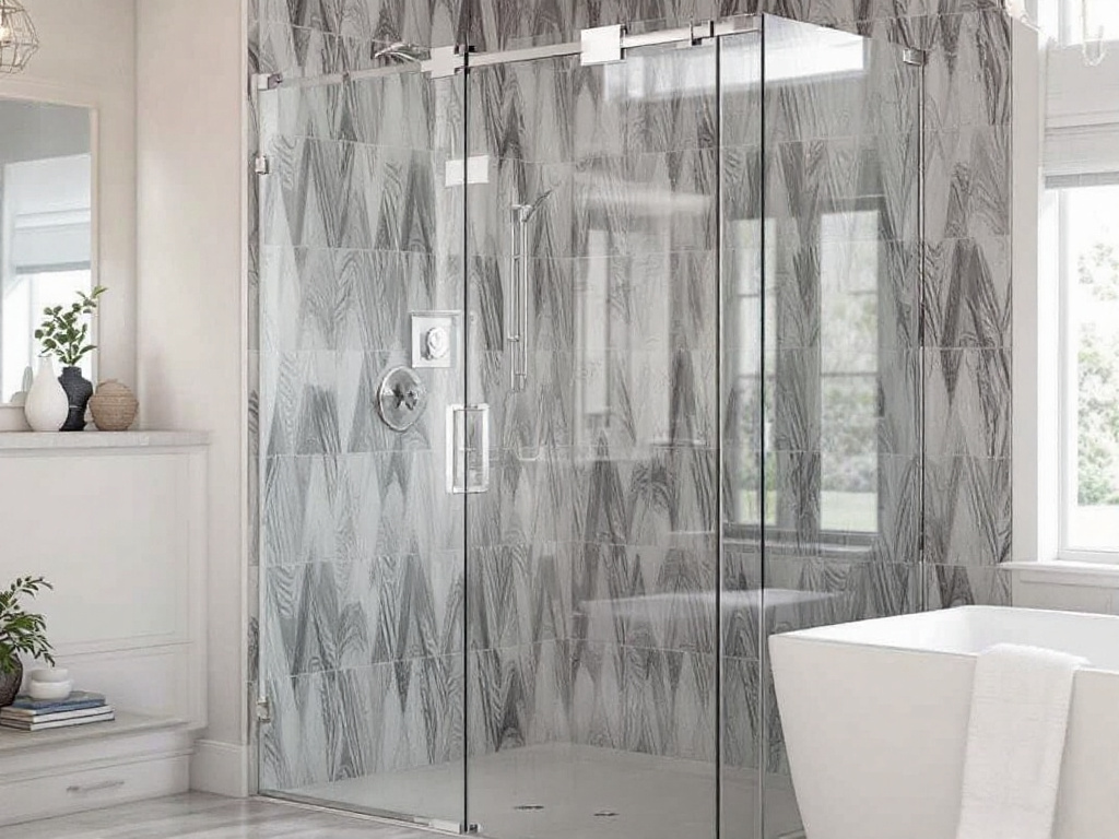 'Exquisite custom glass shower door made by skilled artisans offering a modern contemporary design in Boston.'