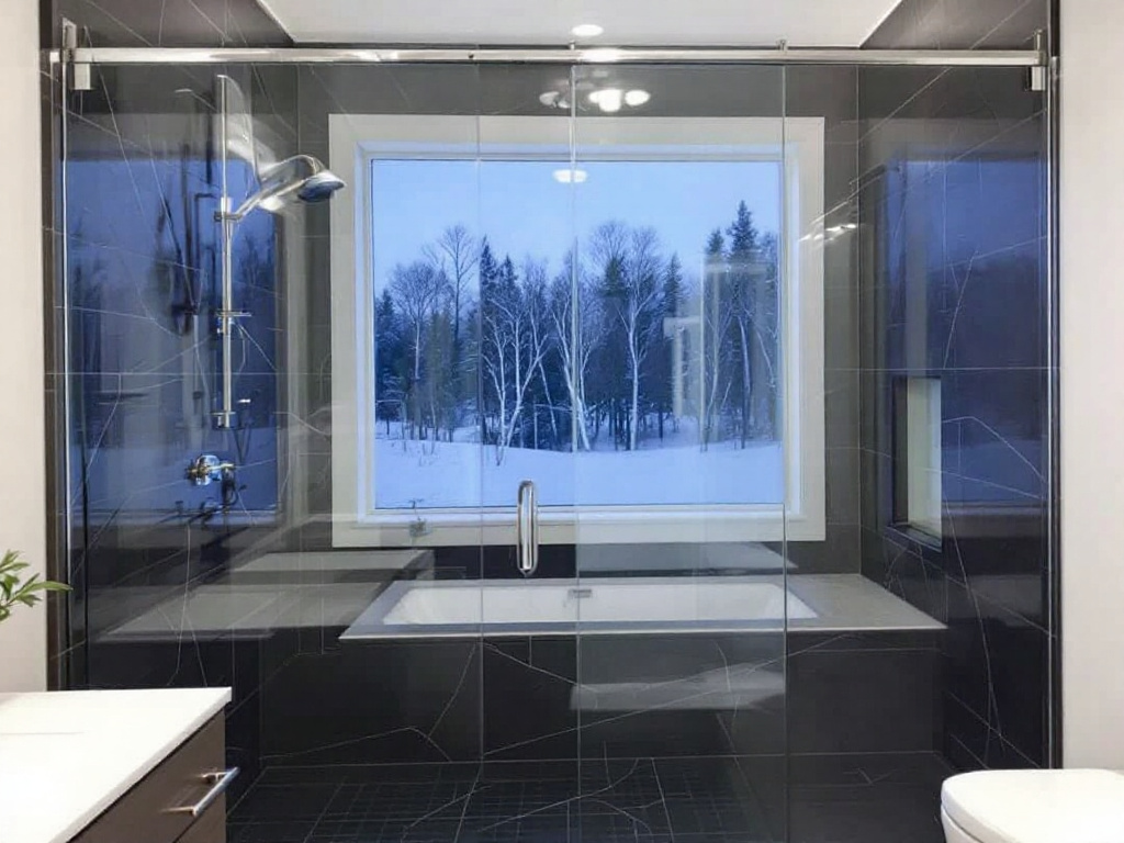 Alt Text: A frameless shower door installation in Hopkinton, MA exemplifying modern elegance.