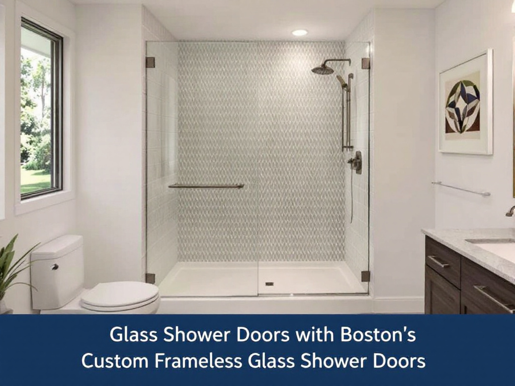 Sophisticated glass shower doors from Boston Custom Frameless Solutions enhancing the bathroom space.