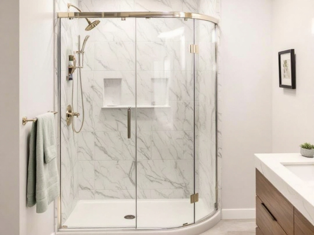 Expert installers performing a luxurious bath renovation featuring a shower door installation near Braintree, MA.