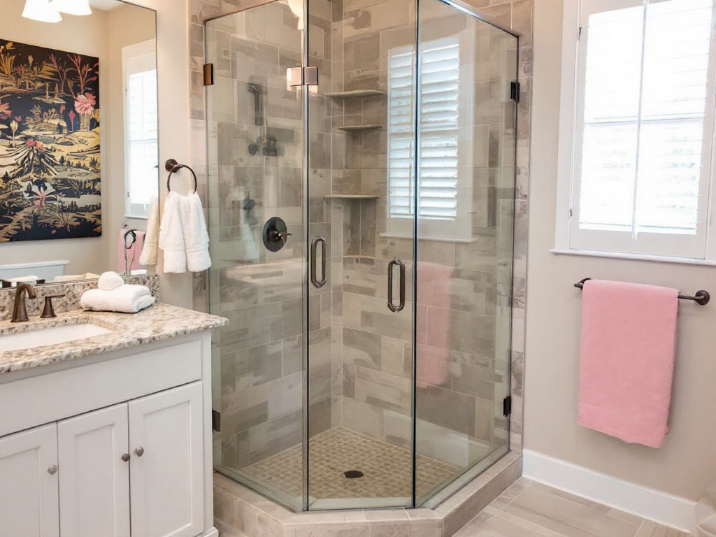 Image of a finely crafted shower door installed in Quincy, MA showcasing expert skills.