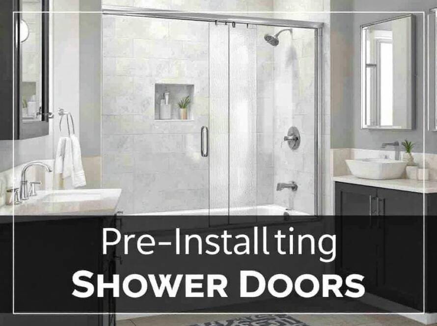 Alt Text: Modern and contemporary designed pre-purchased shower door getting installed at a bathtub, representing Meta Install with Confidence.