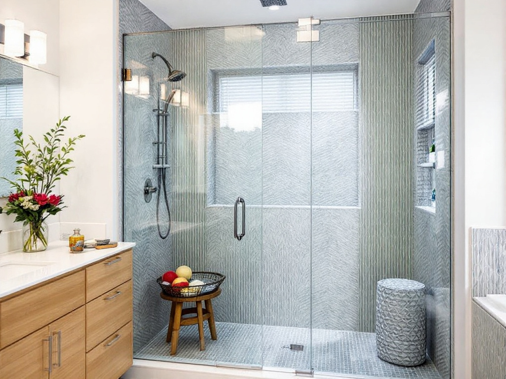 Alternative text: Custom frameless glass shower doors installed by professionals near Saugus, MA.