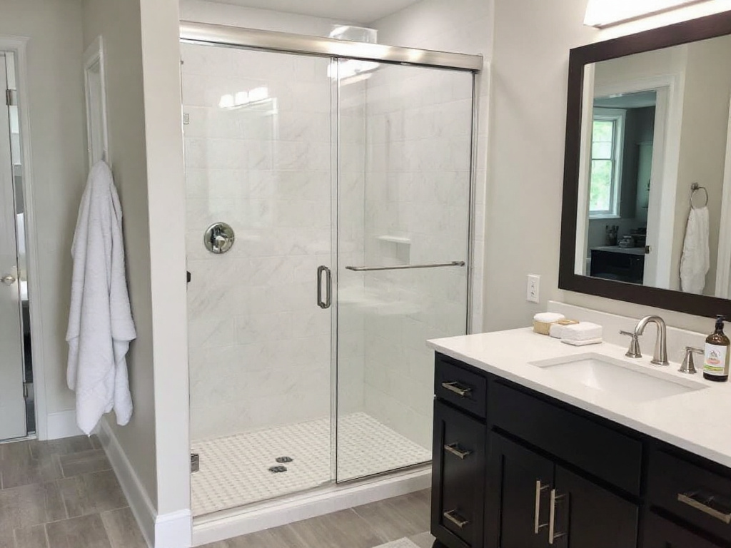 Expert installers doing sliding shower door installation in Stoneham, MA for the latest contemporary design.