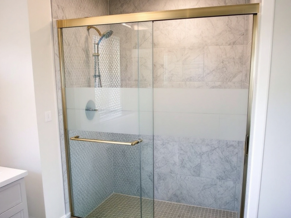 Professional installation of a sleek, sliding shower door transforming a bathroom in Sherborn, MA.