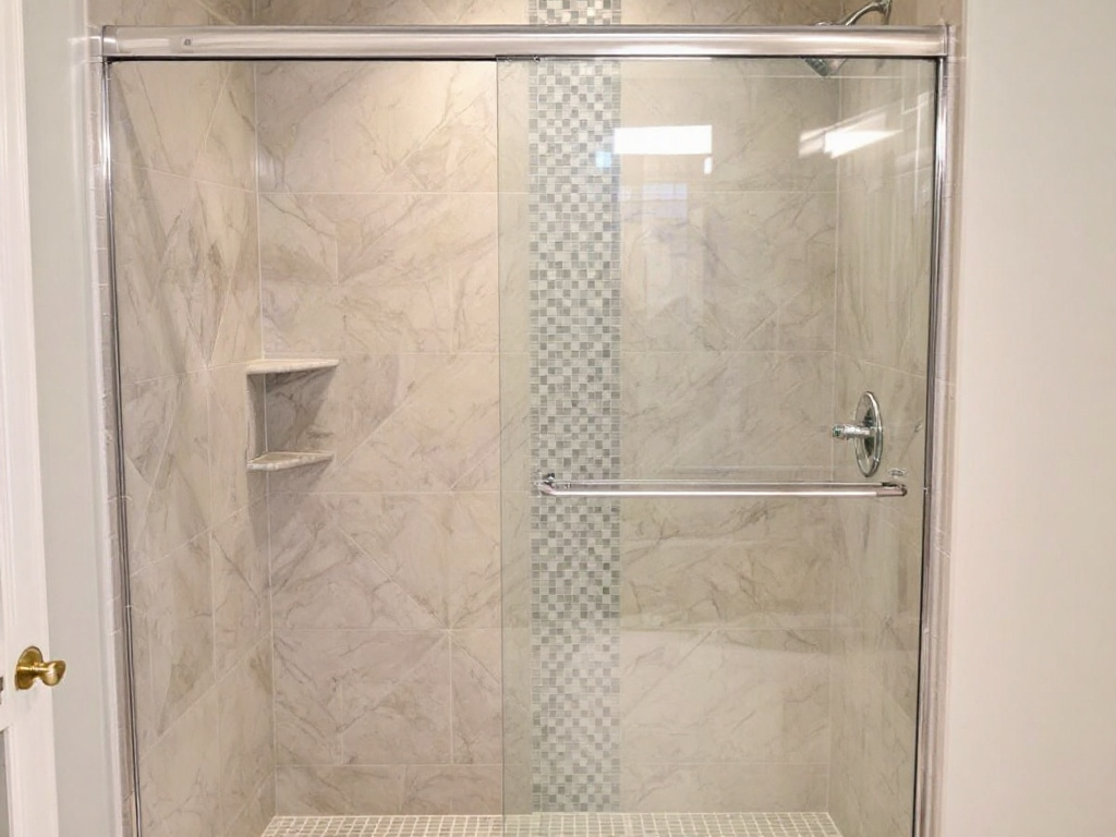 Alternative text: Expert shower door installers at work in Winchester MA.