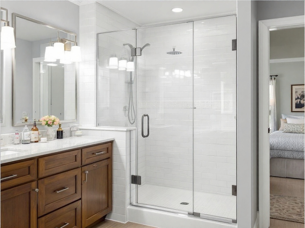 A semi frameless shower door installation that transforms the ordinary bathroom to extraordinary.
