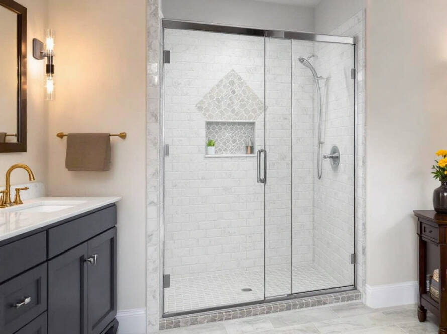 Custom glass shower doors designed with elegant, contemporary craftsmanship.
