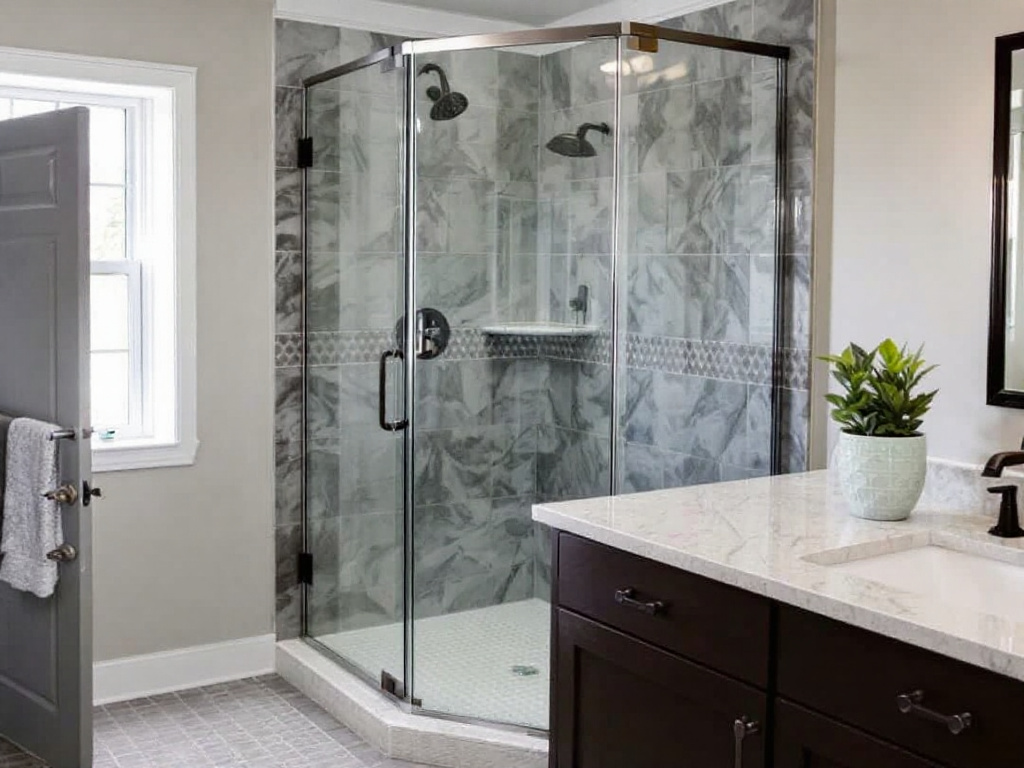 Skilled expert installing a stunning shower glass door in Westwood, Massachusetts.