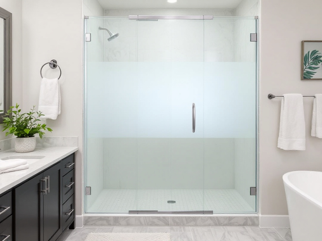 A hinged custom shower door capturing the magic of personalized bathroom design.