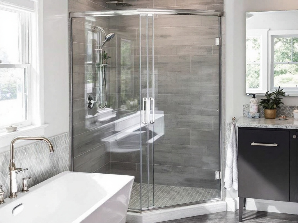Professional installers performing sliding shower door installation in Winchester, MA as part of a comprehensive guide.