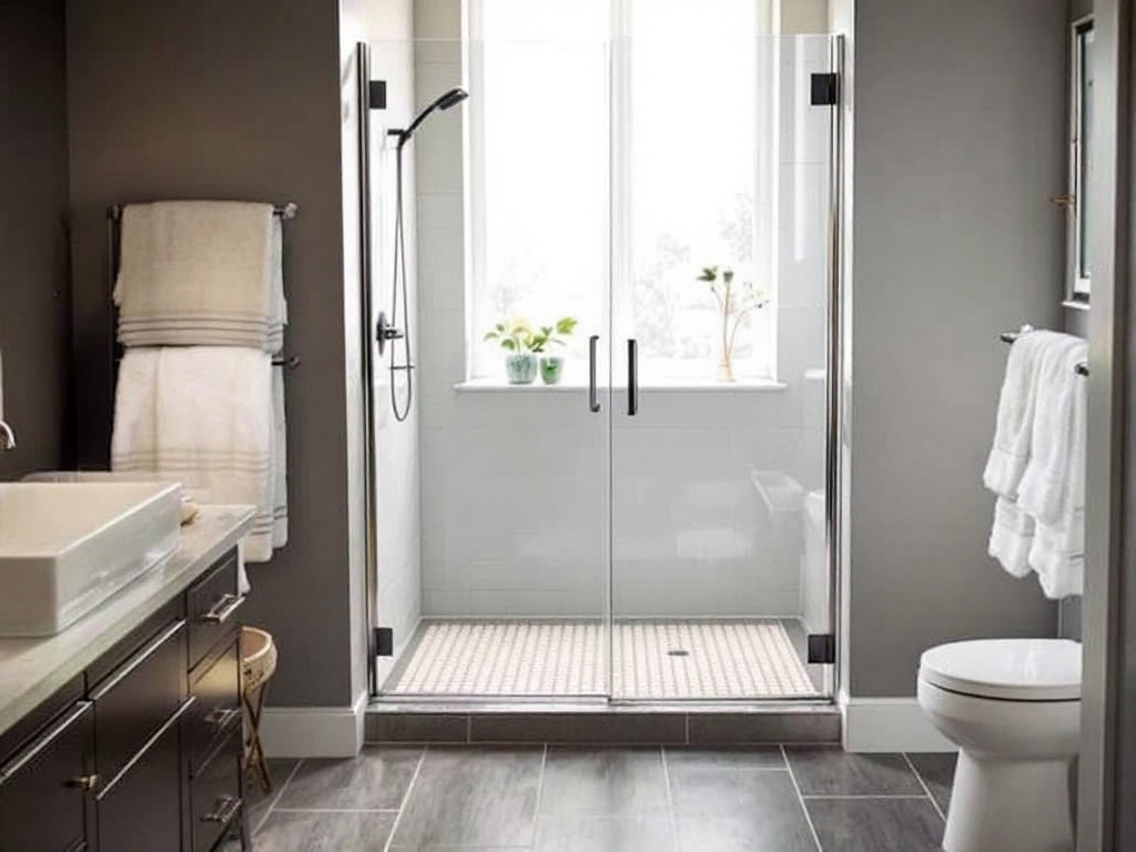 Elegant bathroom design enhanced by shower door installation services in Boston.