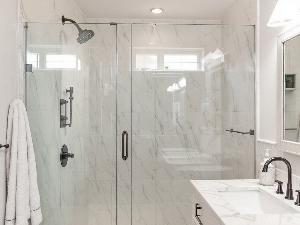 A modern, contemporarily designed bathtub shower door source from the 'Ultimate Guide to Pre-Purchased Shower Door Installation'.