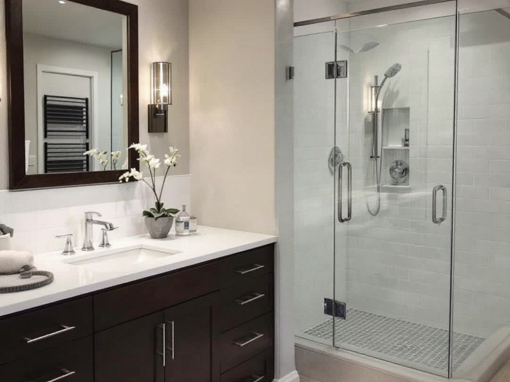 Frameless shower door installation in Weymouth MA showcasing expert craftsmanship and elegance.